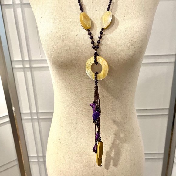 Purple Bead and Stone Necklace - 22" in length - Picture 2 of 4
